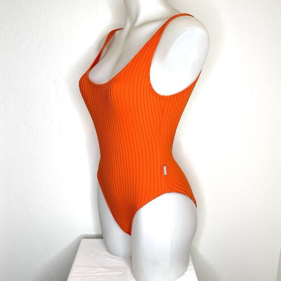 Michael Kors One Piece Swimsuit Womens 4 Orange Ribbed - Picture 3 of 7